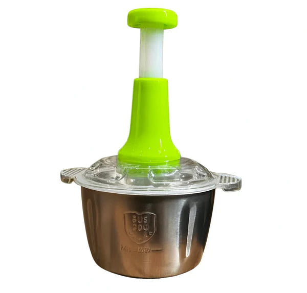 Stainless Steel Manual Food Chopper 2L – Multi-Purpose Vegetable, Fruit & Nut Cutter with Hand Push Blades (Random Color)
