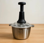 Stainless Steel Manual Food Chopper 2L – Multi-Purpose Vegetable, Fruit & Nut Cutter with Hand Push Blades (Random Color)