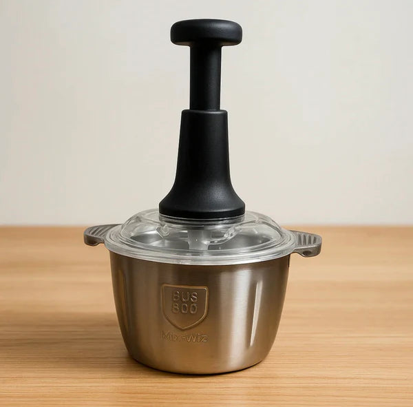 Stainless Steel Manual Food Chopper 2L – Multi-Purpose Vegetable, Fruit & Nut Cutter with Hand Push Blades (Random Color)