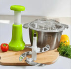 Stainless Steel Manual Food Chopper 2L – Multi-Purpose Vegetable, Fruit & Nut Cutter with Hand Push Blades (Random Color)